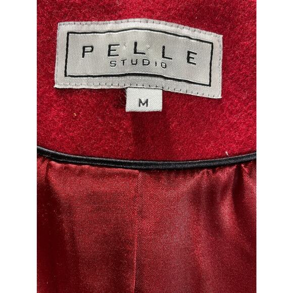 Twee PELLE Studio Womens Medium Button Wool Blend Red Walking Pea Mob Wife Coat - Picture 2 of 11